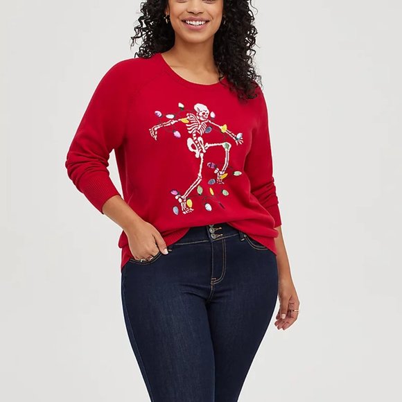 ❤️NWT VINTAGE TORRID SWEATER - DANCING SKELETON HOLIDAY CHRISTMAS LIGHTS TREE - Picture 12 of 16